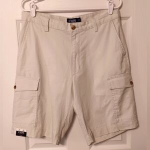 Chaps Men's Stone Color Cool Linen Blend Zip Front 10" Inseam Cargo‎ Shorts 32